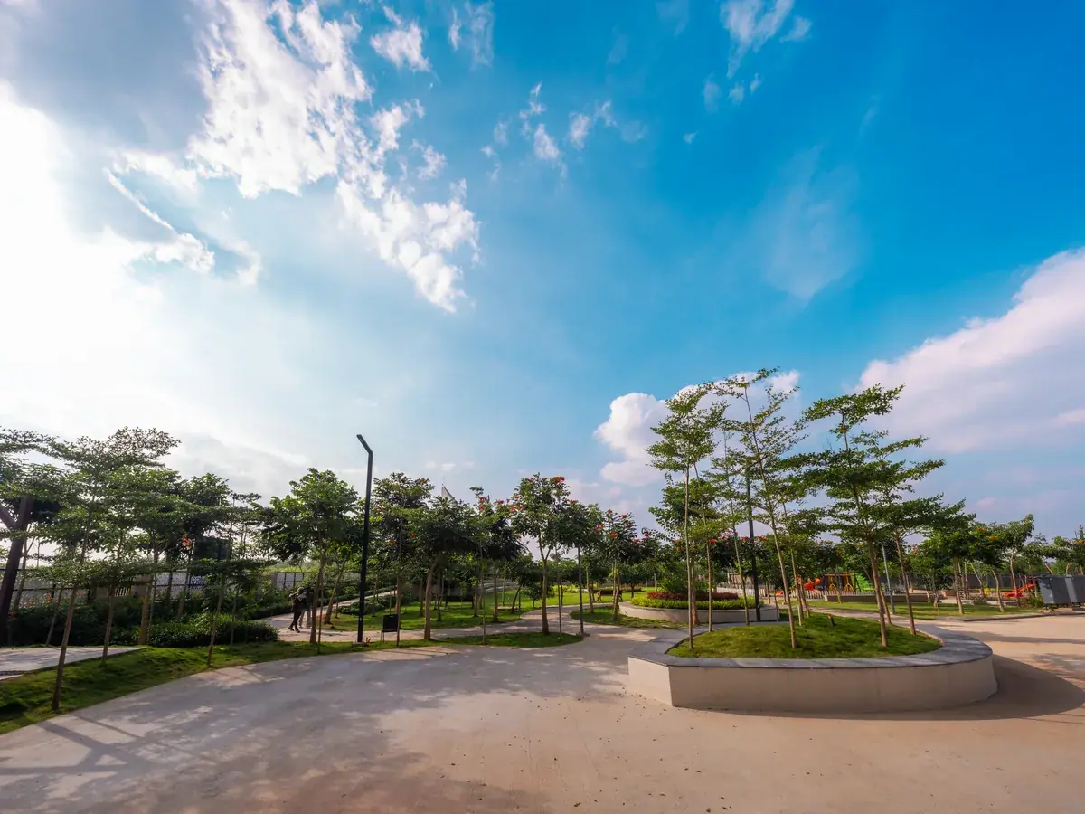 Landscaped park and walkways at Aura Ville, Malur